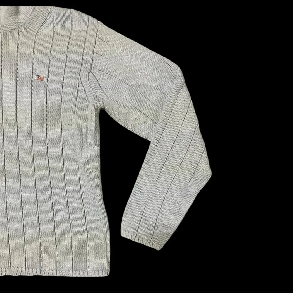 🆙 Polo Jeans‎ Co. RL ¼‑Zip Ribbed Mock Neck Sweater Size L Light Gray